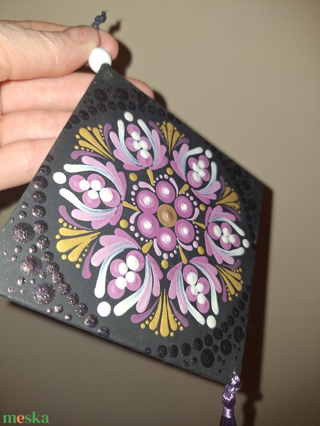 Pontozott mandala - Mályva-arany függő - otthon & életmód - dekoráció - spiritualitás - mandala - Meska.hu