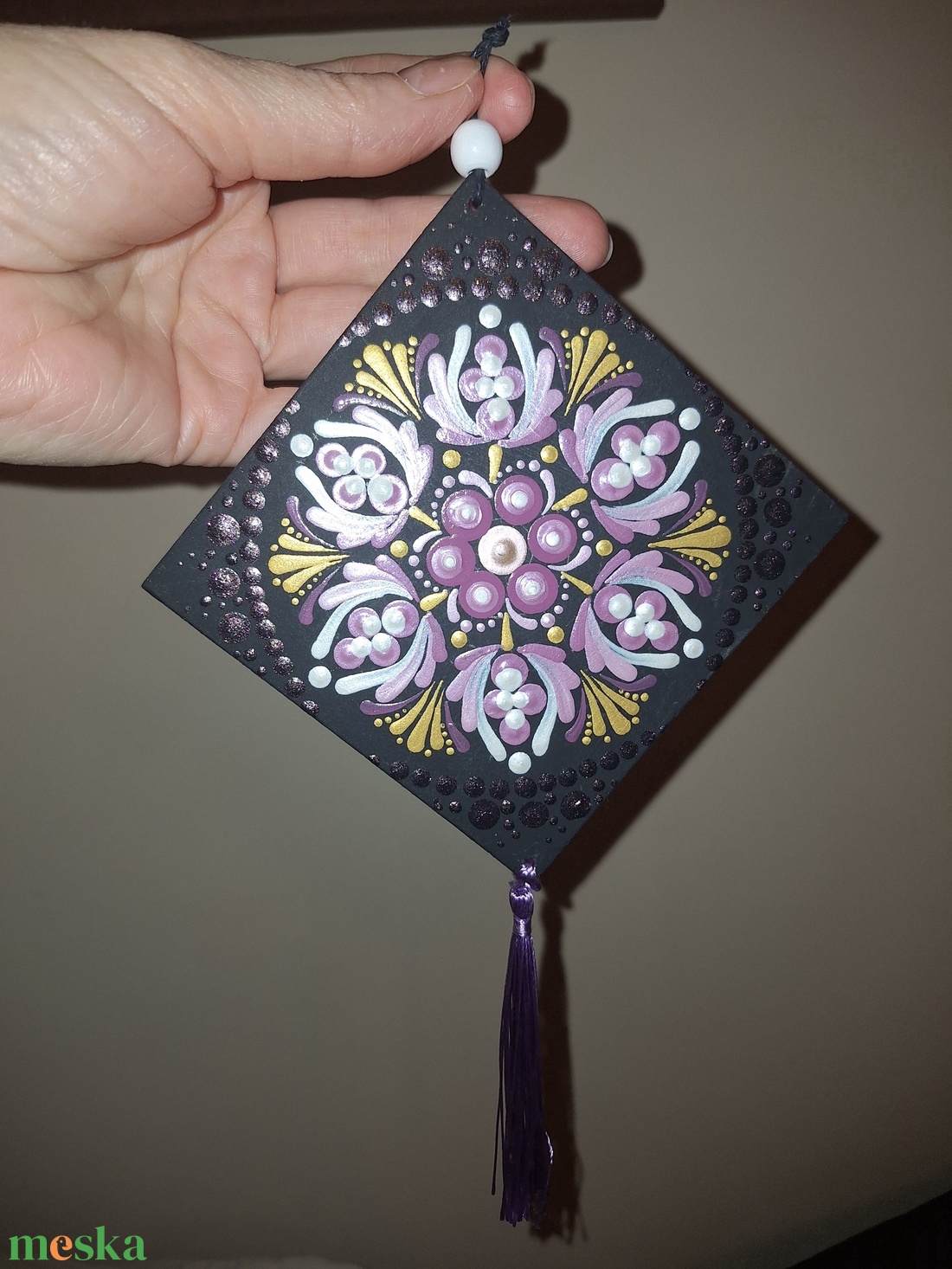 Pontozott mandala - Mályva-arany függő - otthon & életmód - dekoráció - spiritualitás - mandala - Meska.hu