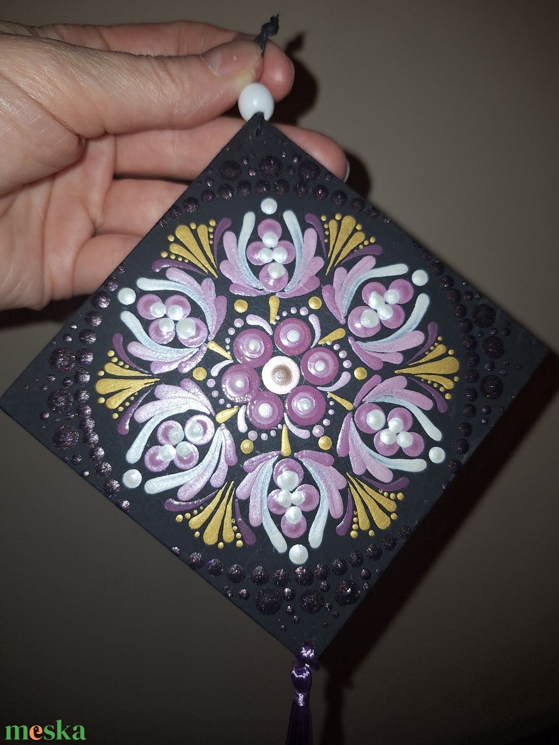 Pontozott mandala - Mályva-arany függő - otthon & életmód - dekoráció - spiritualitás - mandala - Meska.hu