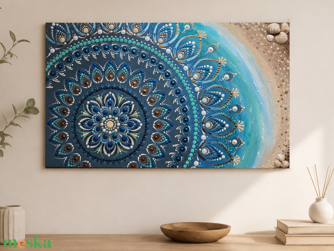 Tengerparti mandala valódi kagylókkal - 30�50 cm - otthon & életmód - dekoráció - spiritualitás - mandala - Meska.hu