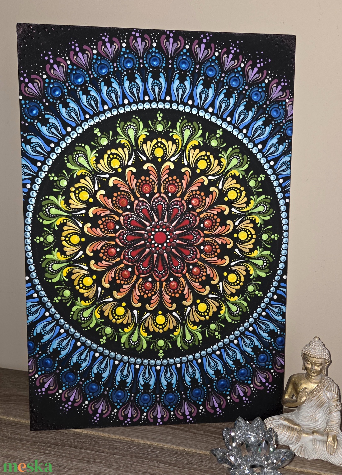 Szivárvány Csakra Mandala - Kézzel festett pontozott mandala 30�50 cm - otthon & életmód - dekoráció - spiritualitás - mandala - Meska.hu