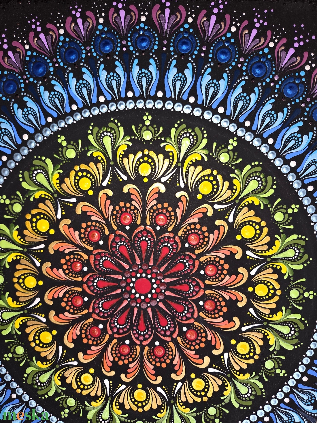 Szivárvány Csakra Mandala - Kézzel festett pontozott mandala 30�50 cm - otthon & életmód - dekoráció - spiritualitás - mandala - Meska.hu