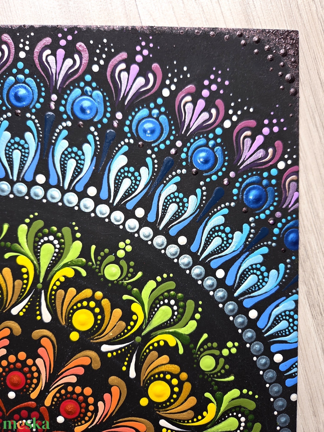 Szivárvány Csakra Mandala - Kézzel festett pontozott mandala 30�50 cm - otthon & életmód - dekoráció - spiritualitás - mandala - Meska.hu