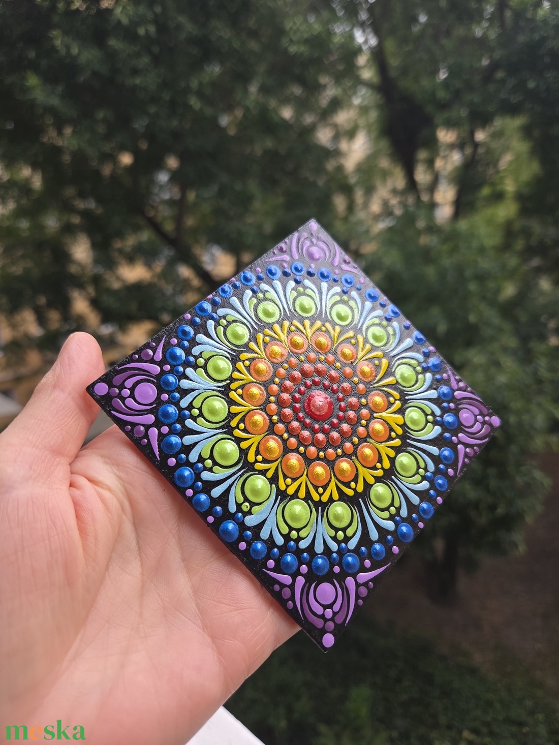 Csakra hűtőmágnes - 10�10 cm-es, kézzel festett mandala falapon - otthon & életmód - dekoráció - spiritualitás - mandala - Meska.hu