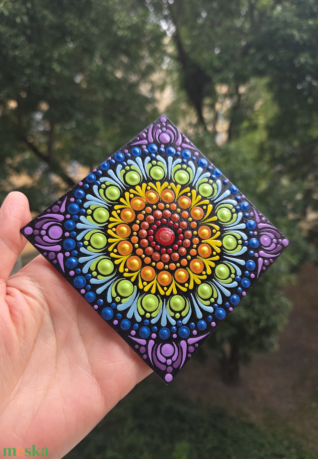 Csakra hűtőmágnes - 10�10 cm-es, kézzel festett mandala falapon - otthon & életmód - dekoráció - spiritualitás - mandala - Meska.hu