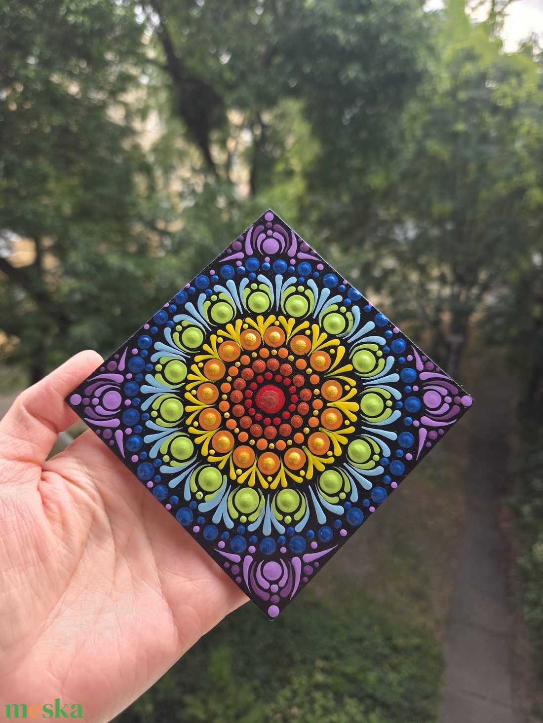 Csakra hűtőmágnes - 10�10 cm-es, kézzel festett mandala falapon - otthon & életmód - dekoráció - spiritualitás - mandala - Meska.hu