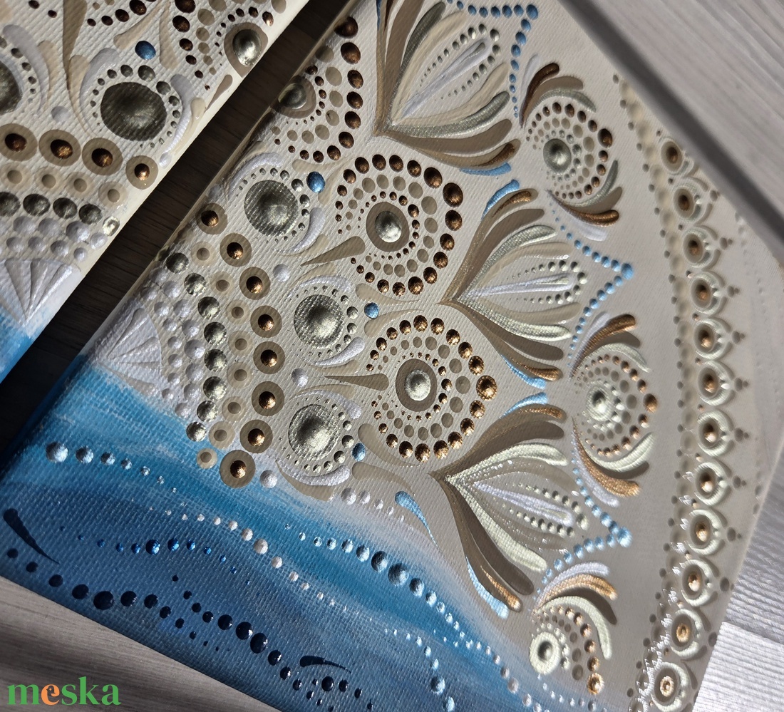 Tengerparti mandala vászonképen - kézzel festett 2 részes falikép, nyári lakásdekoráció, 2 db 20�20 cm - otthon & életmód - dekoráció - spiritualitás - mandala - Meska.hu