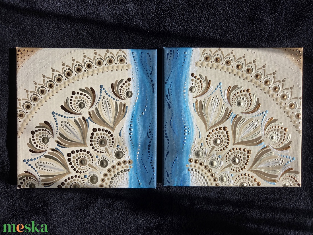 Tengerparti mandala vászonképen - kézzel festett 2 részes falikép, nyári lakásdekoráció, 2 db 20�20 cm - otthon & életmód - dekoráció - spiritualitás - mandala - Meska.hu