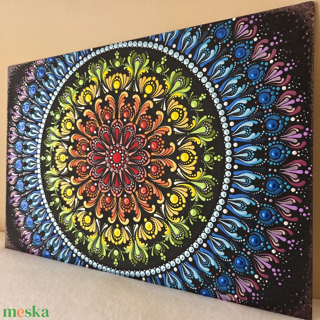 Szivárvány Csakra Mandala - Kézzel festett pontozott mandala 30�50 cm - otthon & életmód - dekoráció - spiritualitás - mandala - Meska.hu