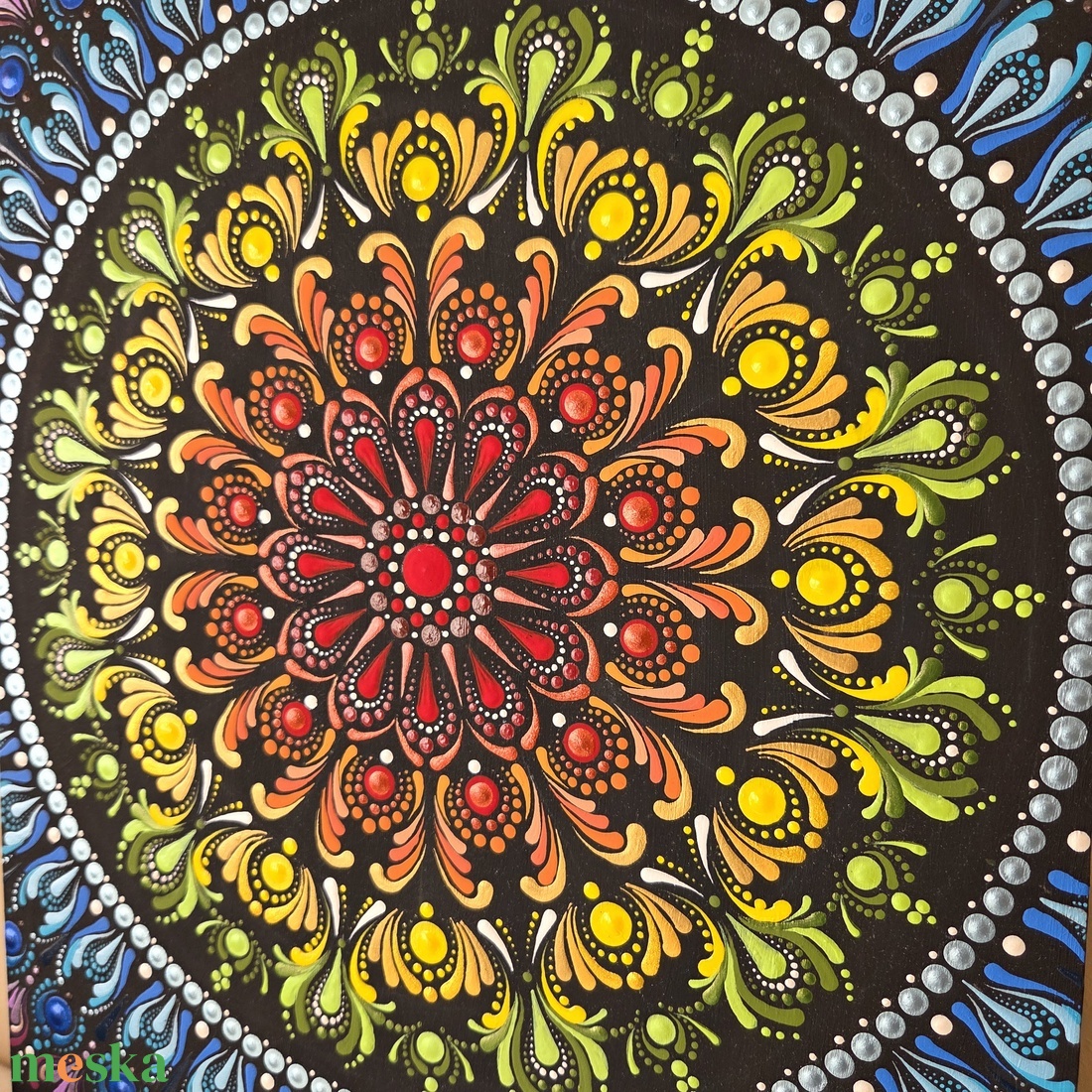 Szivárvány Csakra Mandala - Kézzel festett pontozott mandala 30�50 cm - otthon & életmód - dekoráció - spiritualitás - mandala - Meska.hu