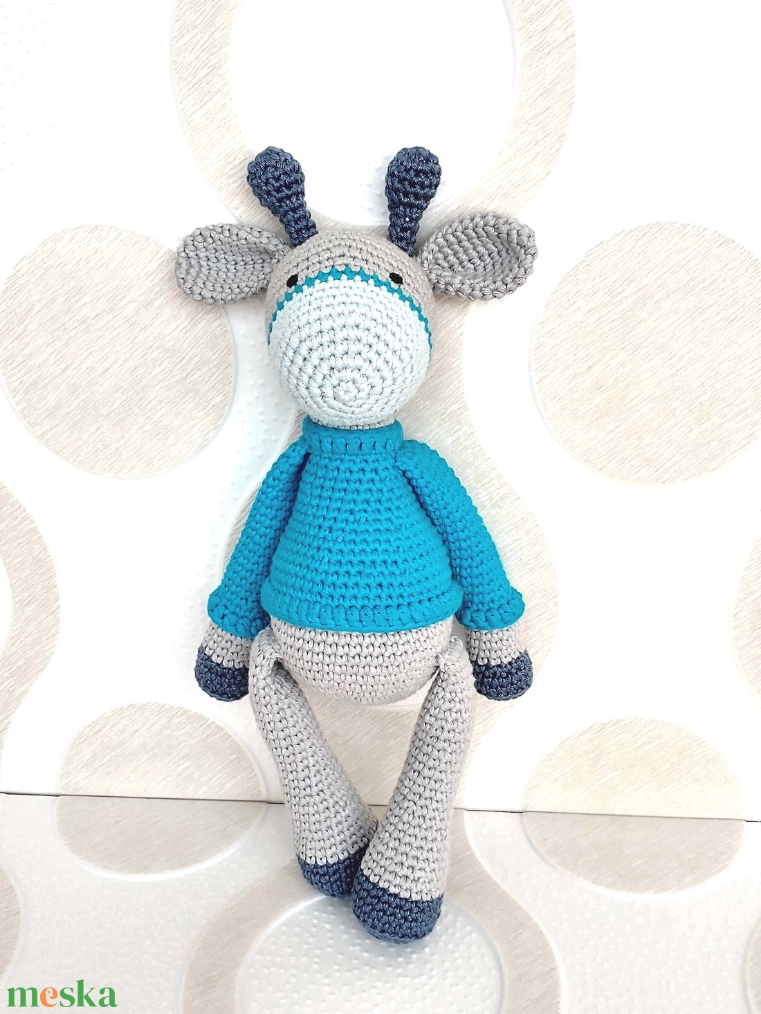 Horgolt Zsiráf  fiú - szürke - türkiz - amigurumi - horgolt figura - játék & sport - plüssállat & játékfigura - zsiráf - Meska.hu