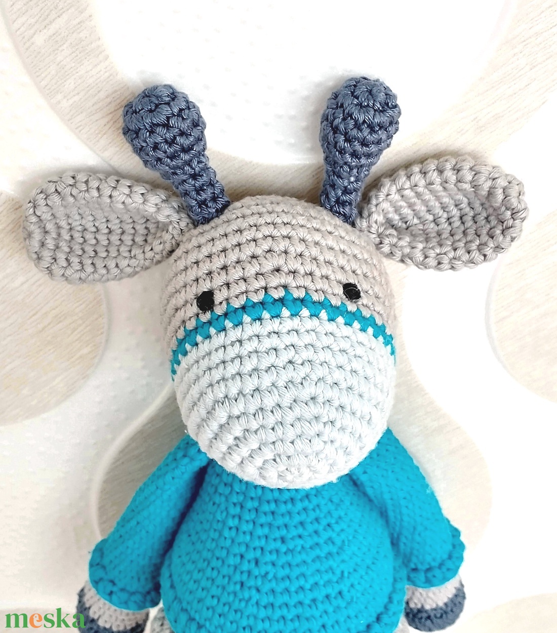 Horgolt Zsiráf  fiú - szürke - türkiz - amigurumi - horgolt figura - játék & sport - plüssállat & játékfigura - zsiráf - Meska.hu