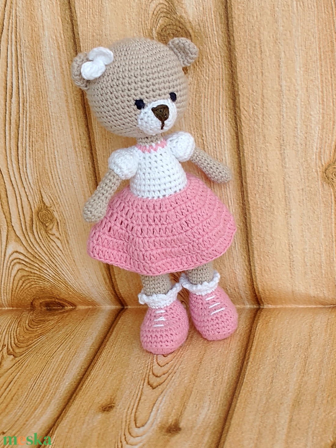 Maci kislány - 20 cm - rózsaszín szoknyás - horgolt  - játék & sport - plüssállat & játékfigura - maci - Meska.hu