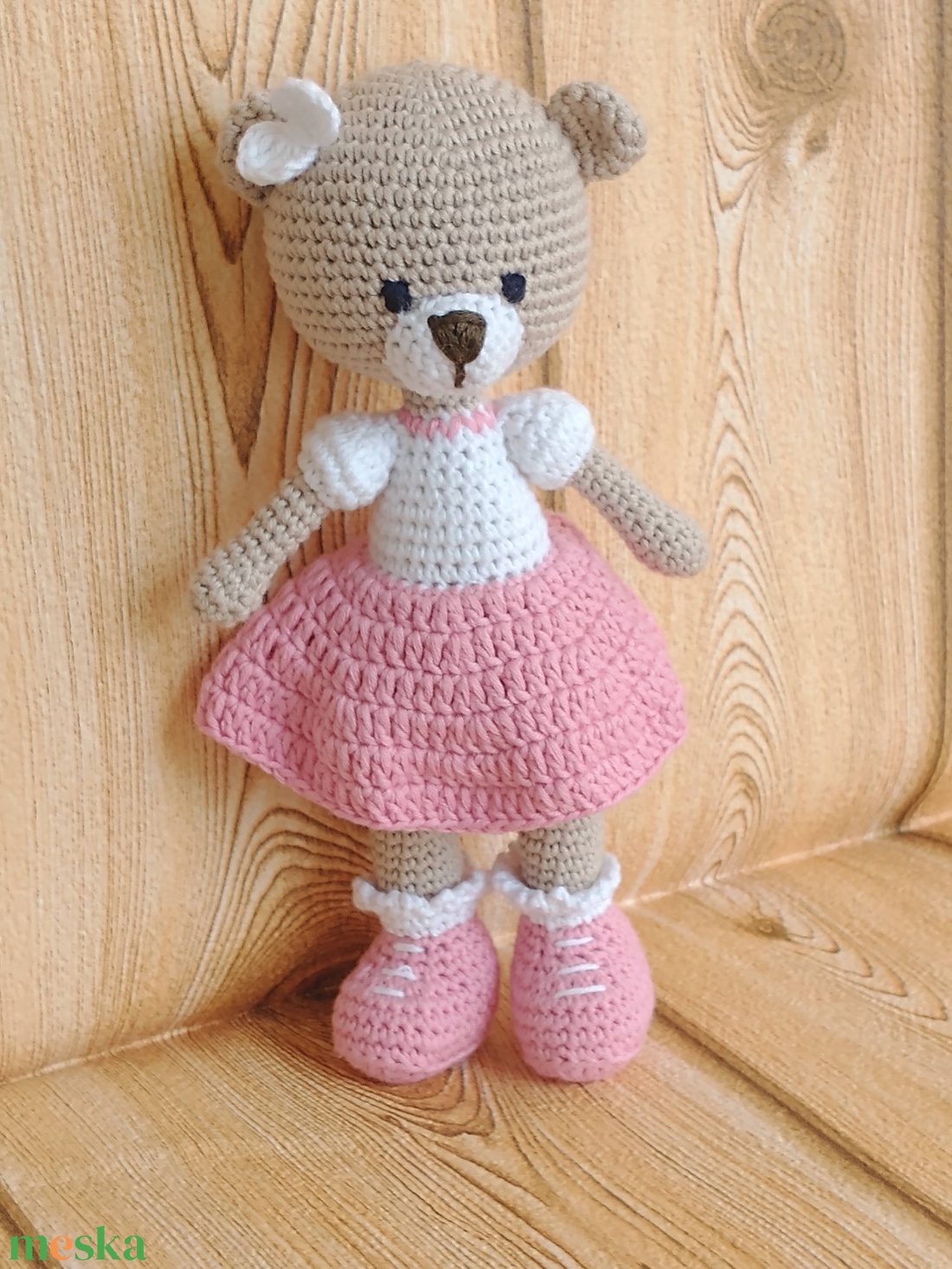 Maci kislány - 20 cm - rózsaszín szoknyás - horgolt  - játék & sport - plüssállat & játékfigura - maci - Meska.hu