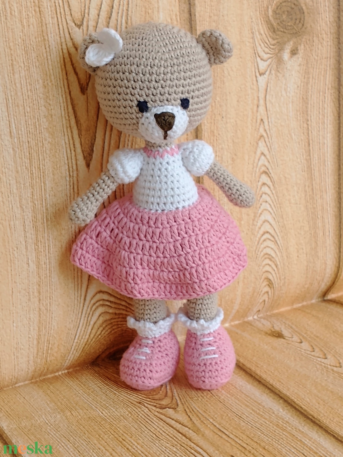 Maci kislány - 20 cm - rózsaszín szoknyás - horgolt  - játék & sport - plüssállat & játékfigura - maci - Meska.hu