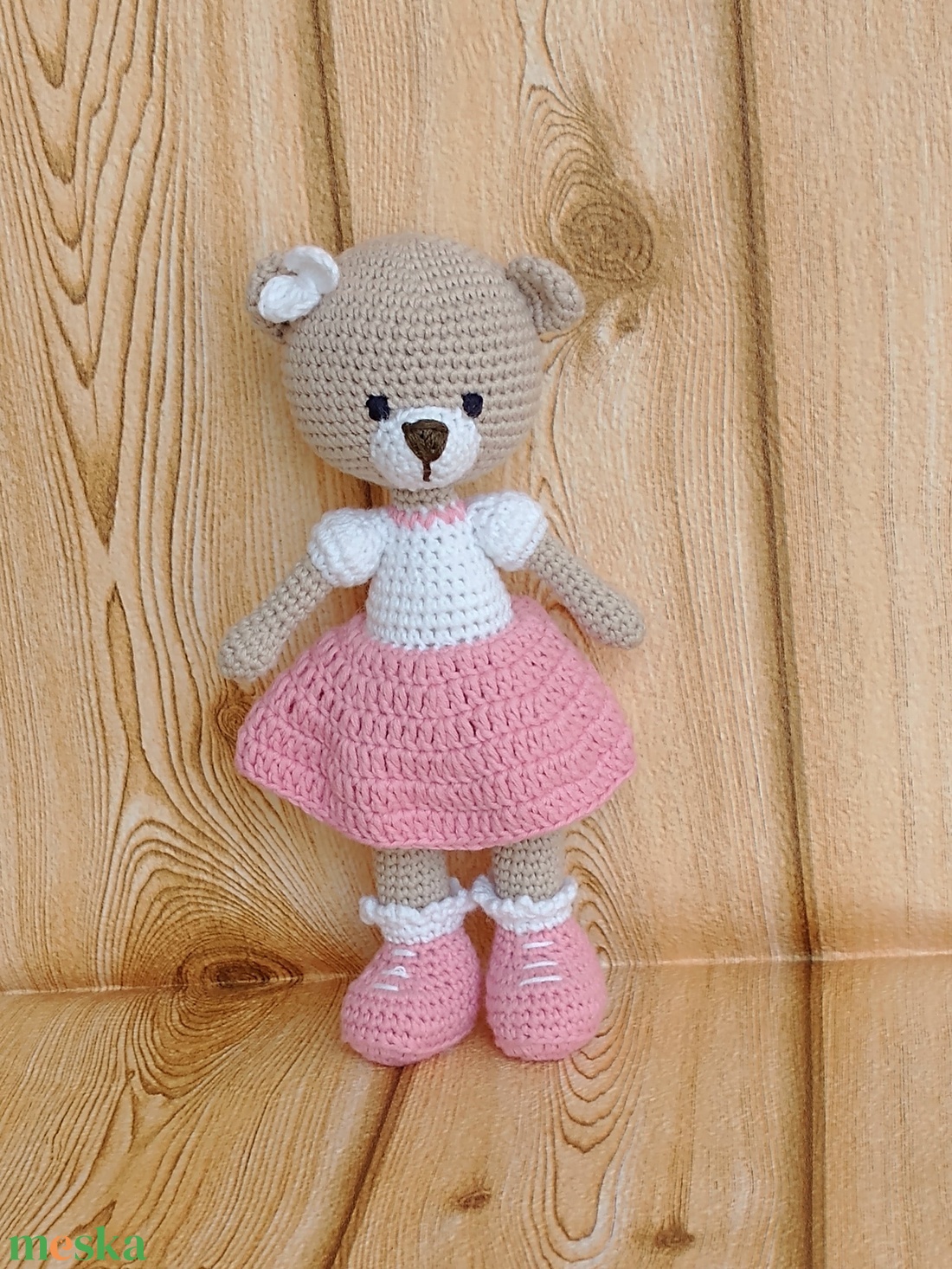 Maci kislány - 20 cm - rózsaszín szoknyás - horgolt  - játék & sport - plüssállat & játékfigura - maci - Meska.hu