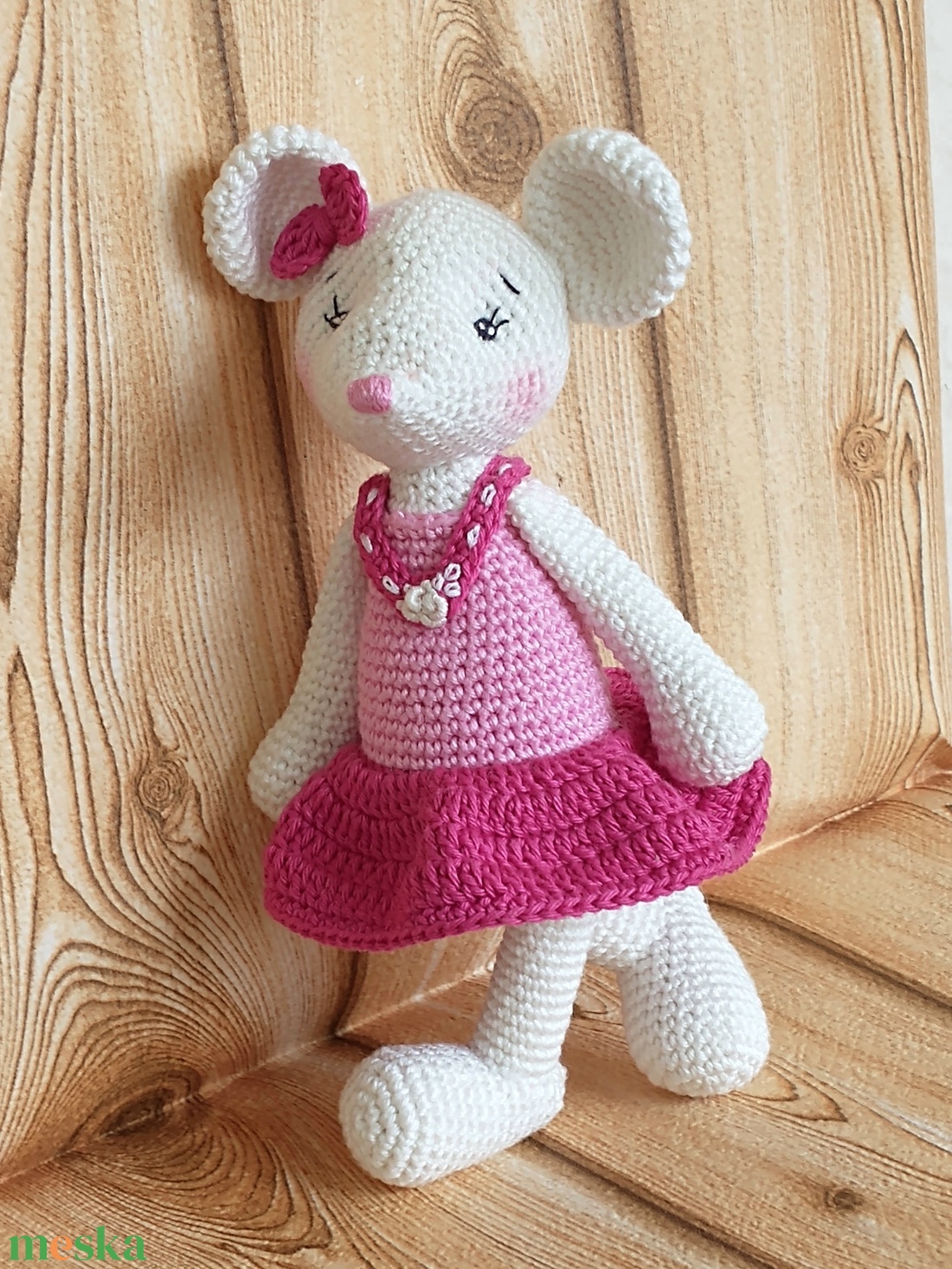 Egér kislány - rózsaszín ruhában - egyedi horgolt amigurumi  - játék & sport - plüssállat & játékfigura - egér - Meska.hu