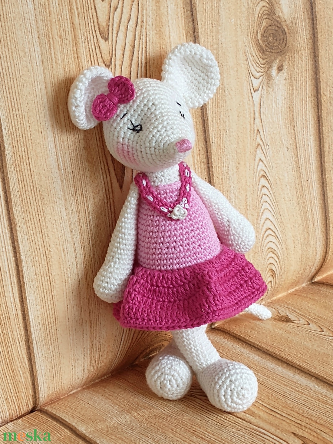 Egér kislány - rózsaszín ruhában - egyedi horgolt amigurumi  - játék & sport - plüssállat & játékfigura - egér - Meska.hu