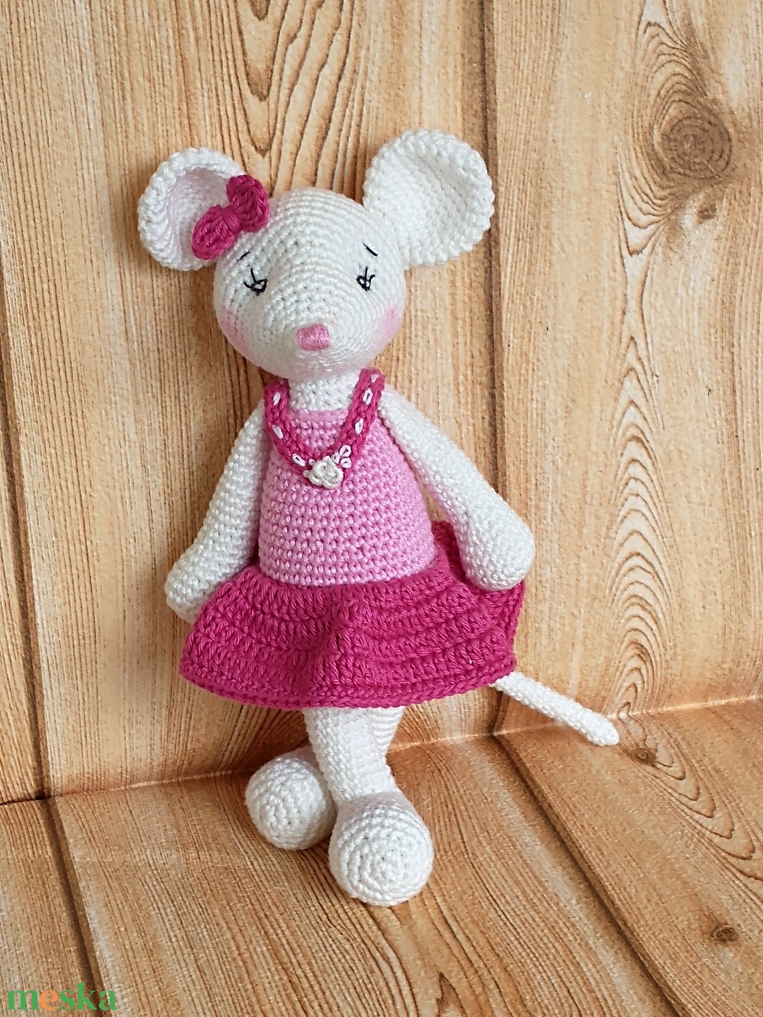 Egér kislány - rózsaszín ruhában - egyedi horgolt amigurumi  - játék & sport - plüssállat & játékfigura - egér - Meska.hu