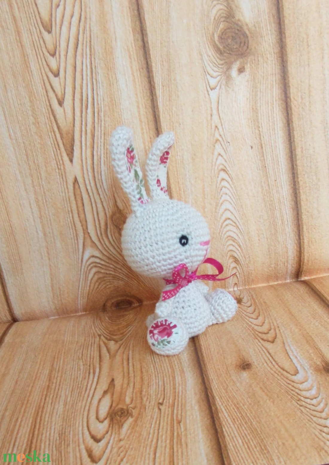 Nyuszi lány - rózsás  - pöttyes szalagos- amigurumi - horgolt marokállat - játék & sport - plüssállat & játékfigura - nyuszi - Meska.hu