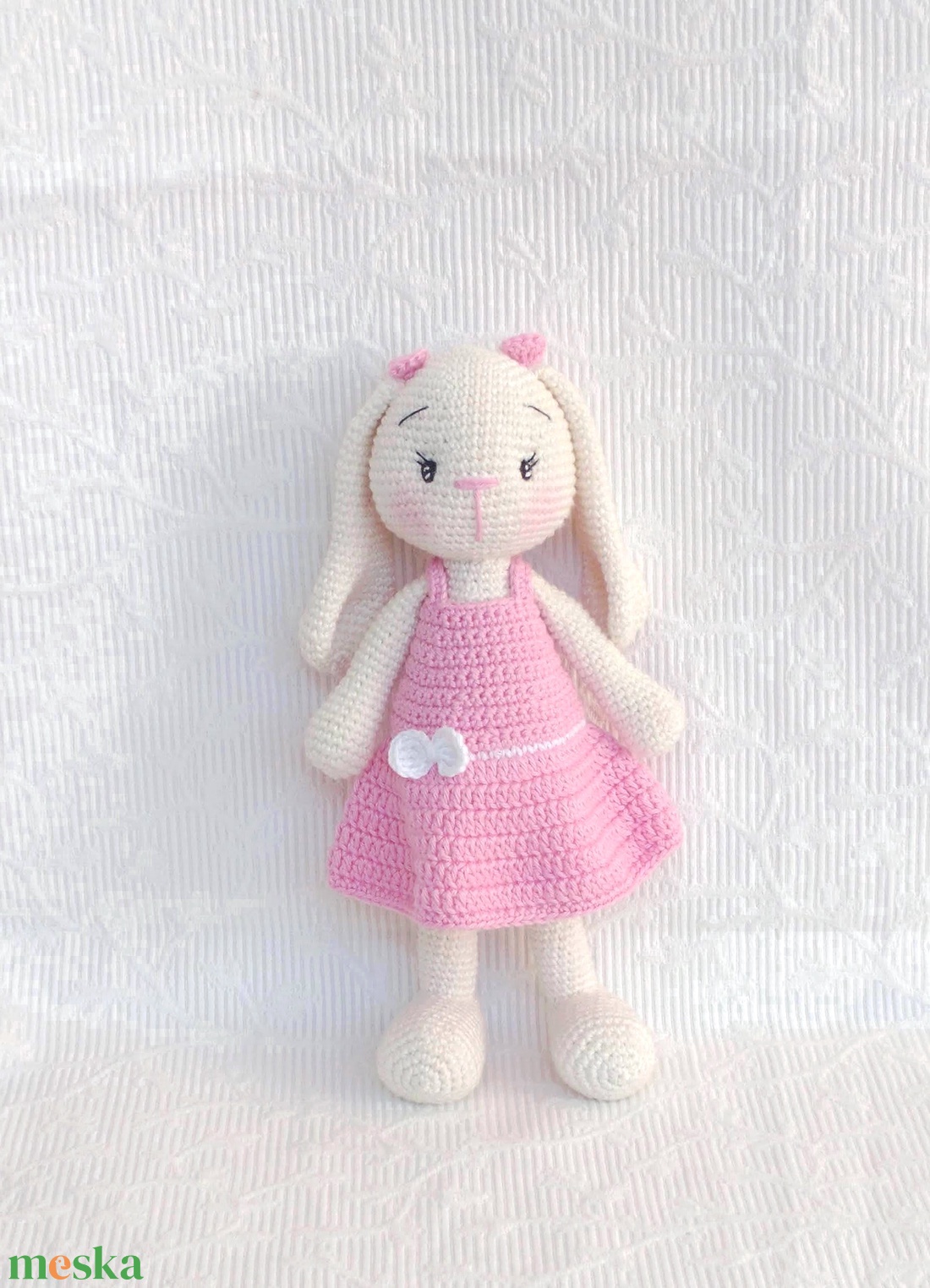 Nyuszi lány- hosszú fülekkel - rózsaszín ruhás- horgolt figura - játék & sport - plüssállat & játékfigura - nyuszi - Meska.hu