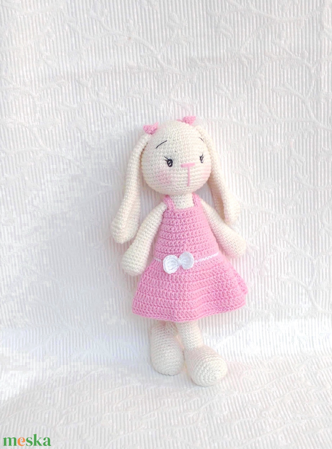 Nyuszi lány- hosszú fülekkel - rózsaszín ruhás- horgolt figura - játék & sport - plüssállat & játékfigura - nyuszi - Meska.hu