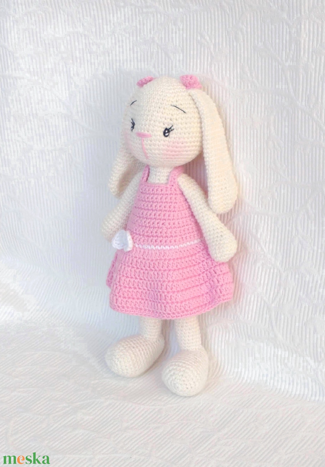 Nyuszi lány- hosszú fülekkel - rózsaszín ruhás- horgolt figura - játék & sport - plüssállat & játékfigura - nyuszi - Meska.hu