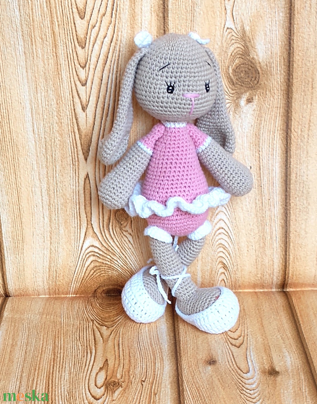 Balerina Nyuszi -rózsaszín - drapp -amigurumi - horgolt nyuszi lány - játék & sport - plüssállat & játékfigura - nyuszi - Meska.hu