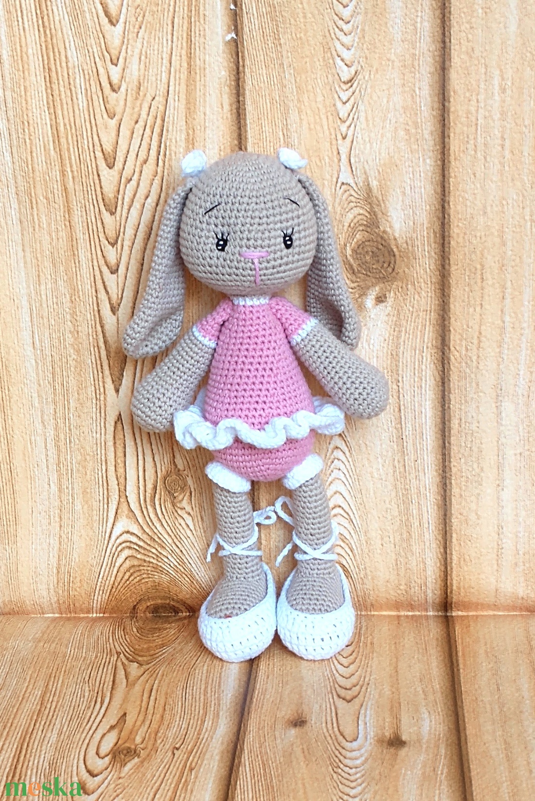 Balerina Nyuszi -rózsaszín - drapp -amigurumi - horgolt nyuszi lány - játék & sport - plüssállat & játékfigura - nyuszi - Meska.hu