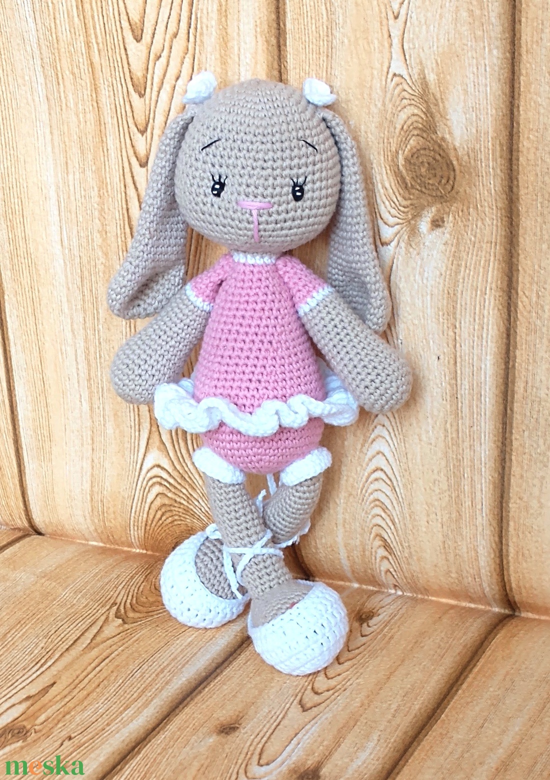 Balerina Nyuszi -rózsaszín - drapp -amigurumi - horgolt nyuszi lány - játék & sport - plüssállat & játékfigura - nyuszi - Meska.hu