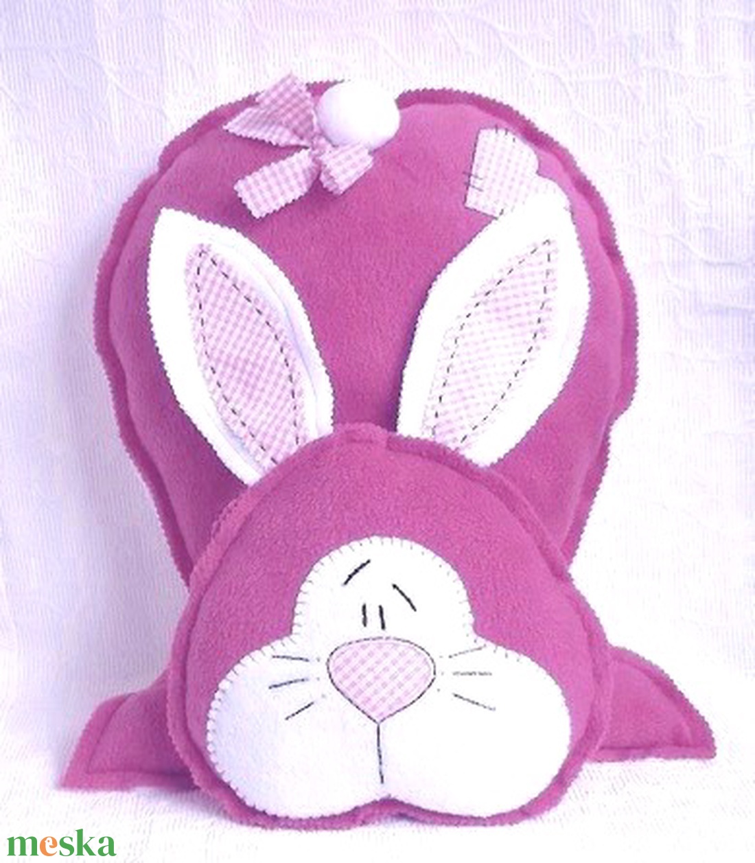 Nyuszi párna - pink-fehér - egyedi kézműves- polár díszpárna - játék & sport - plüssállat & játékfigura - nyuszi - Meska.hu