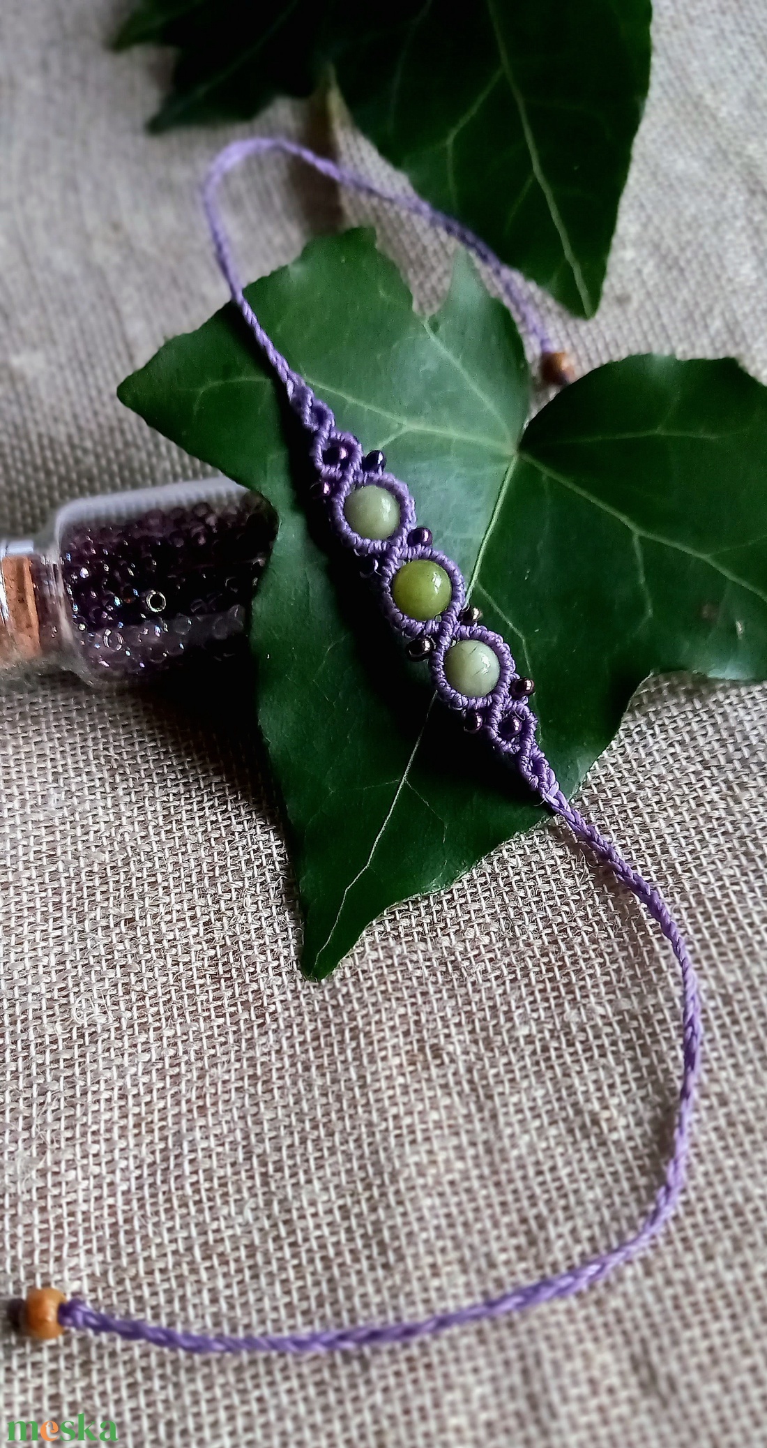 Szerpentin, makramé karkötő  - ékszer - karkötő - gyöngyös karkötő - Meska.hu