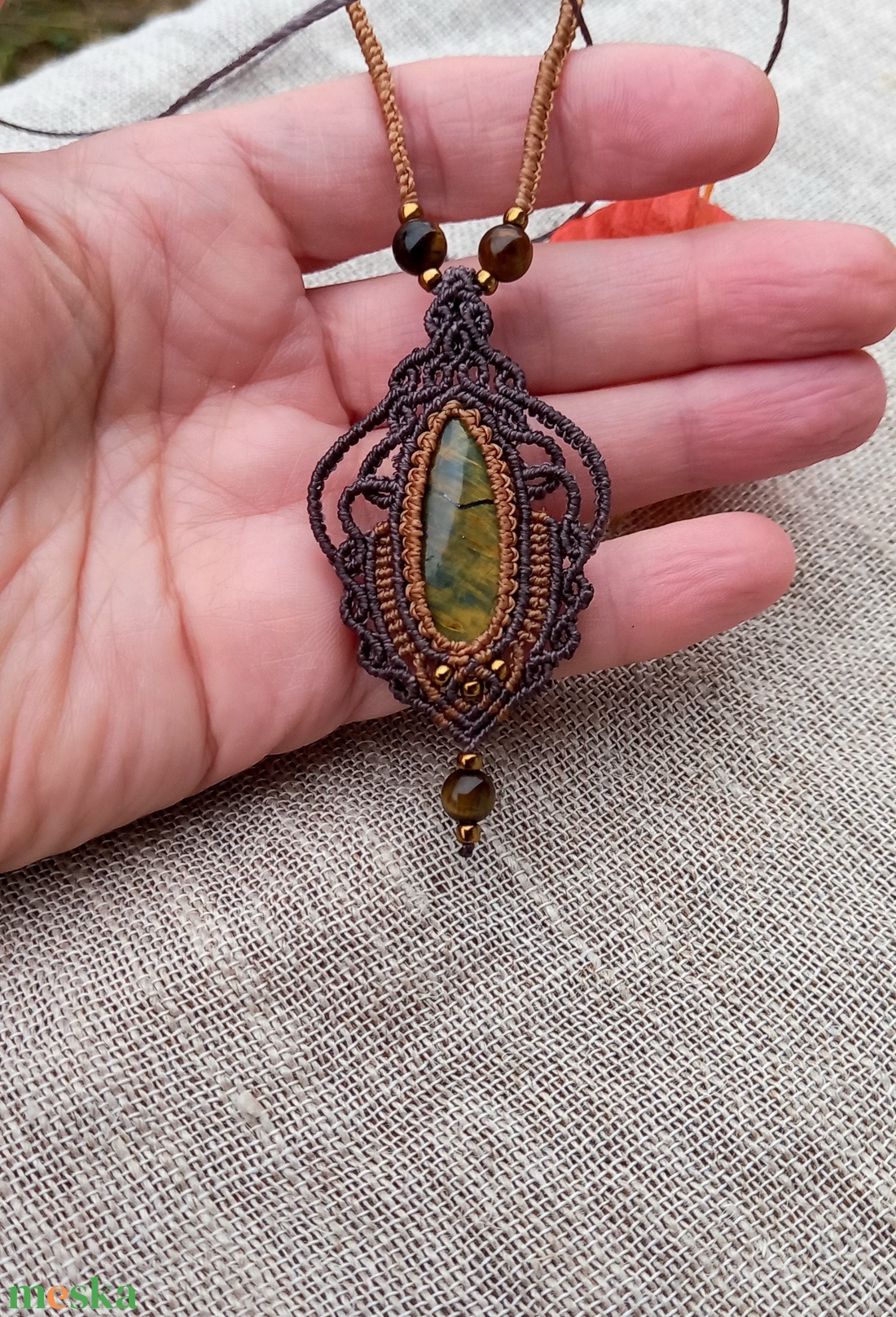 Pietersit köves makramé nyaklánc  - ékszer - nyaklánc - medálos nyaklánc - Meska.hu
