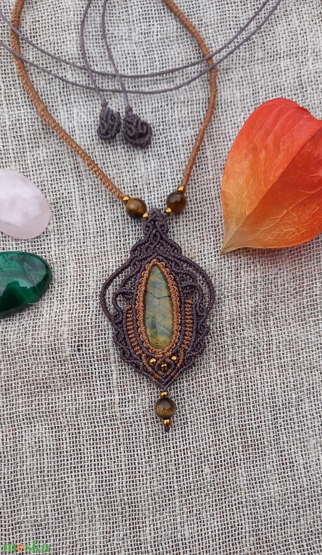 Pietersit köves makramé nyaklánc  - ékszer - nyaklánc - medálos nyaklánc - Meska.hu