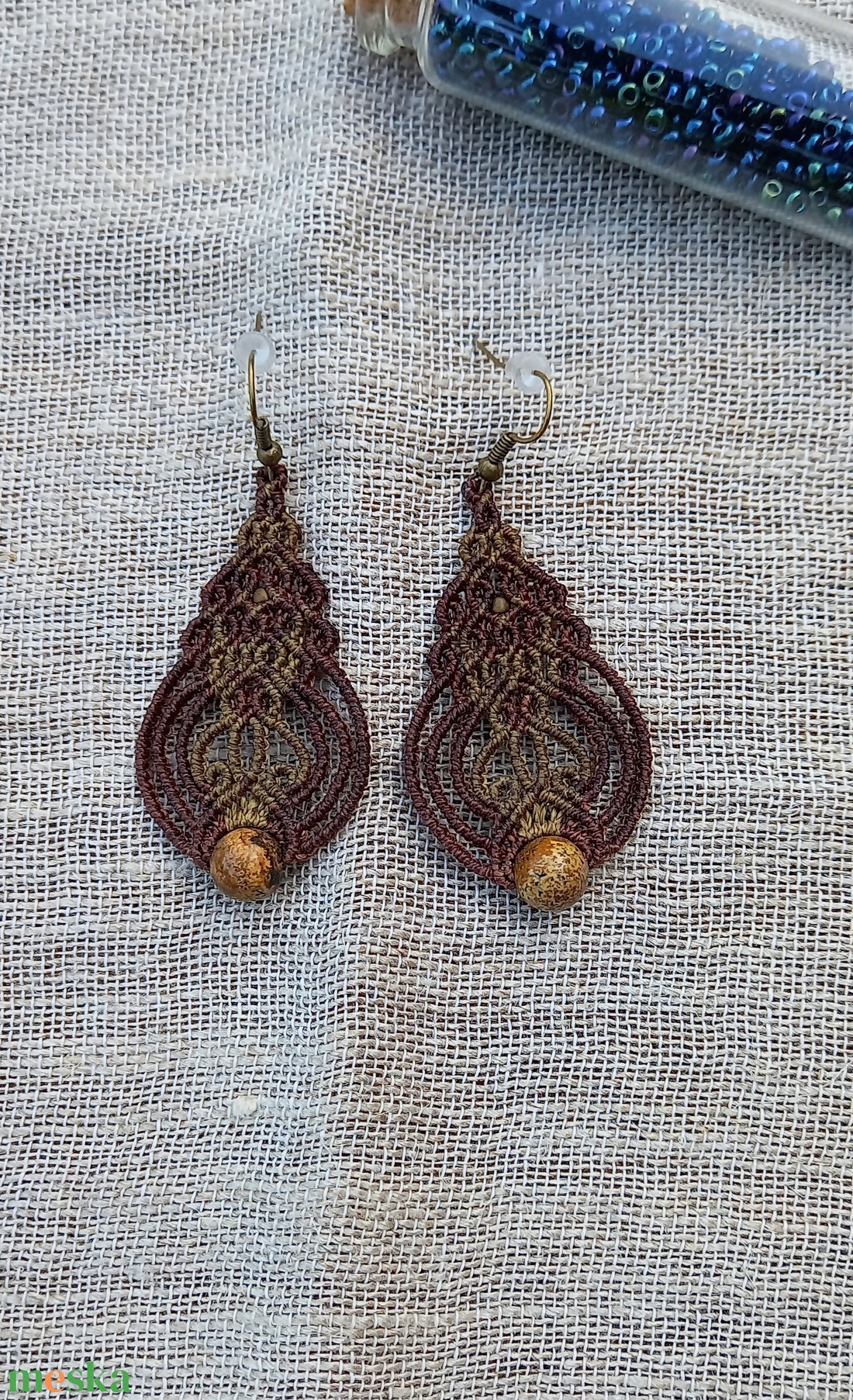 Bronz/mahagony makramé fülbevaló - ékszer - fülbevaló - lógó fülbevaló - Meska.hu Bronz/mahagony makramé fülbevaló - ékszer - fülbevaló - lógó fülbevaló - Meska.hu