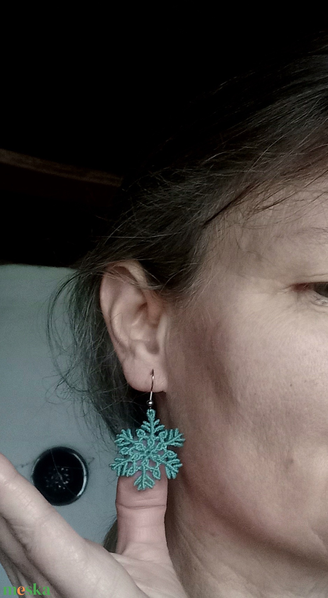 Hópehely/matt kék,  makramé fülbevaló  - ékszer - fülbevaló - lógó fülbevaló - Meska.hu