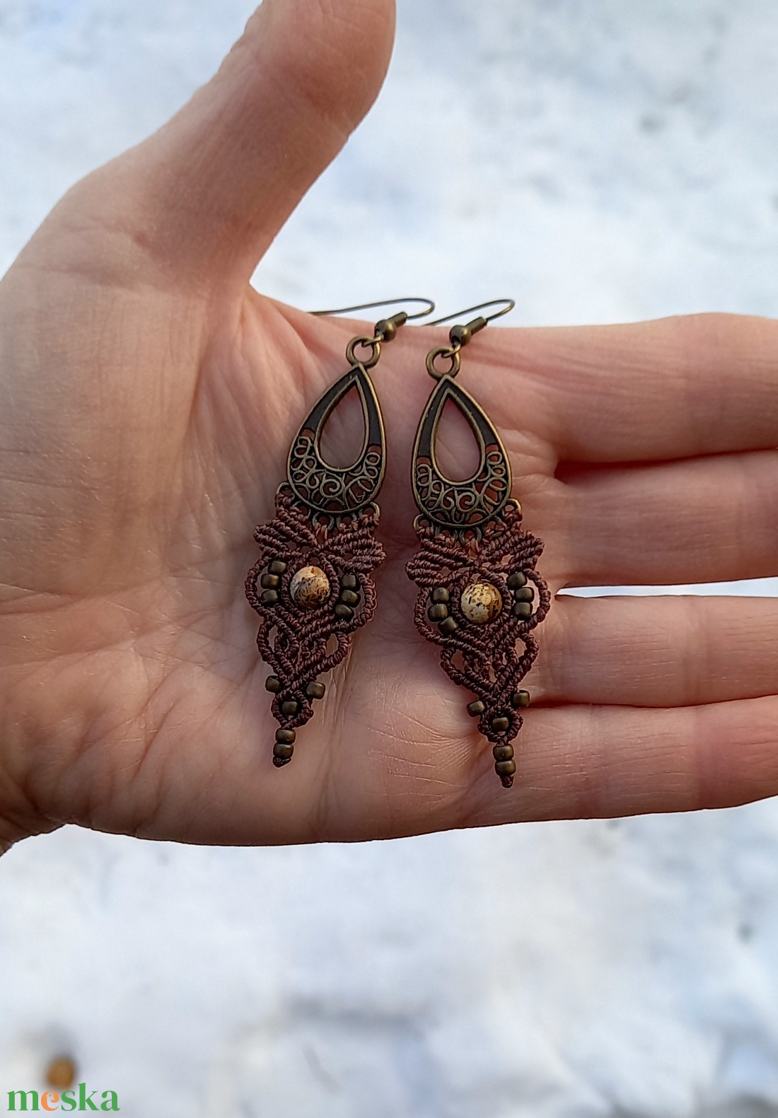 Mahagony barna /képjáspis makramé ékszerszett  - ékszer - nyaklánc - gyöngyös nyaklánc - Meska.hu