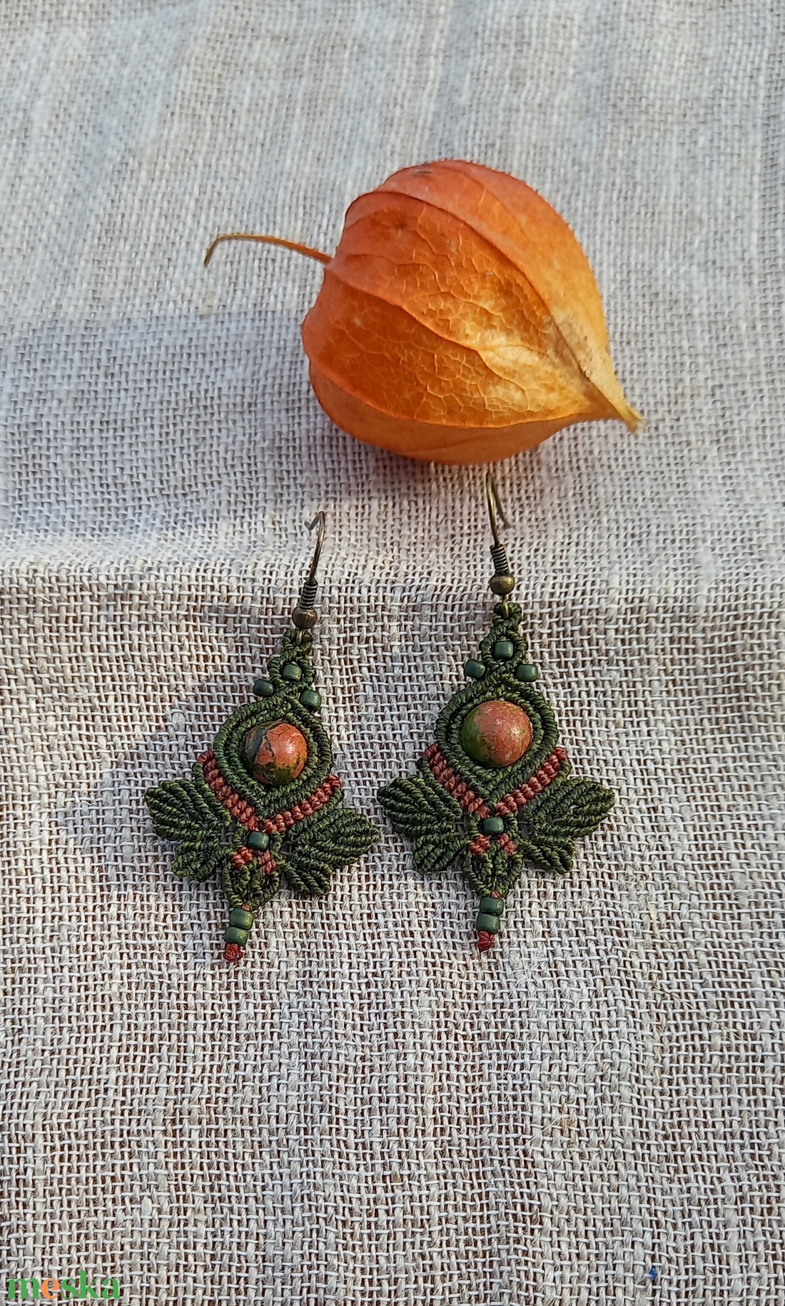 Unakit/olíva ,makramé fülbevaló - ékszer - fülbevaló - lógó fülbevaló - Meska.hu