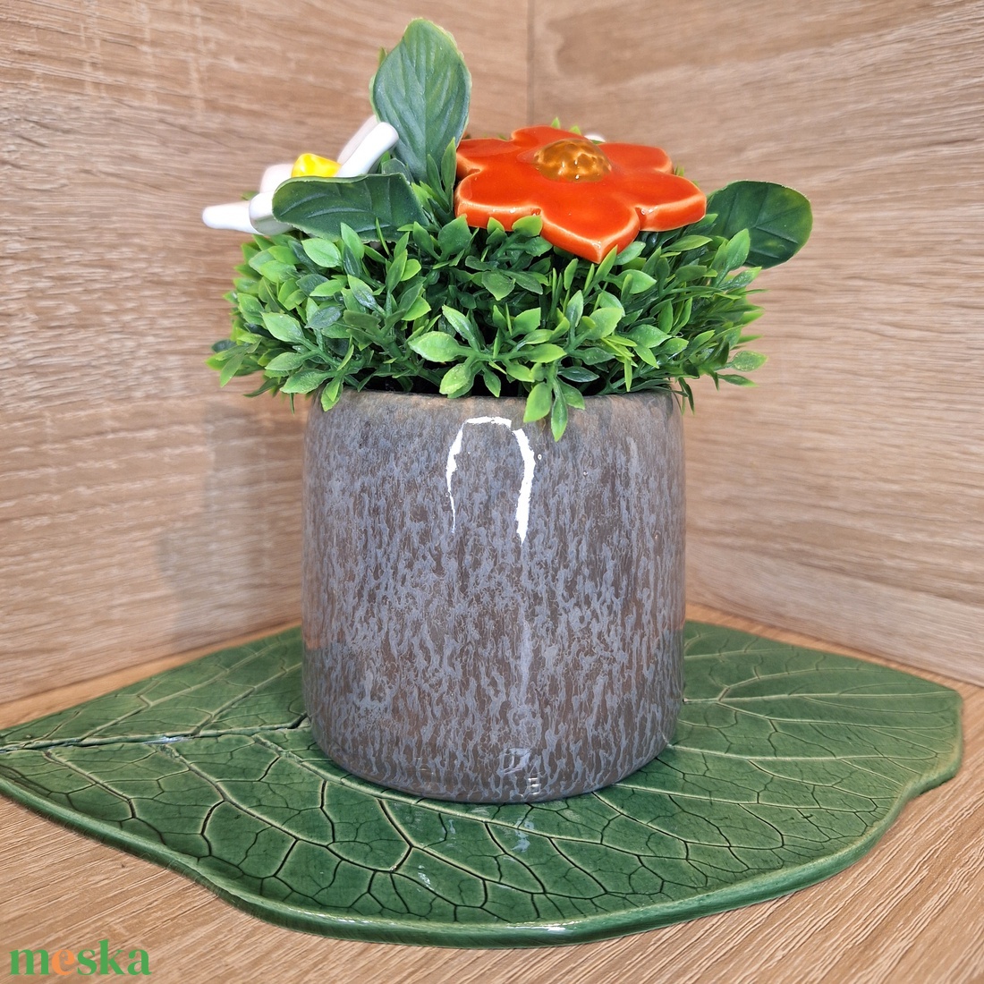 Valentin napi Kerámia virágbox - Szürke 2 - otthon & életmód - virágdekoráció - virágok - virágbox - Meska.hu