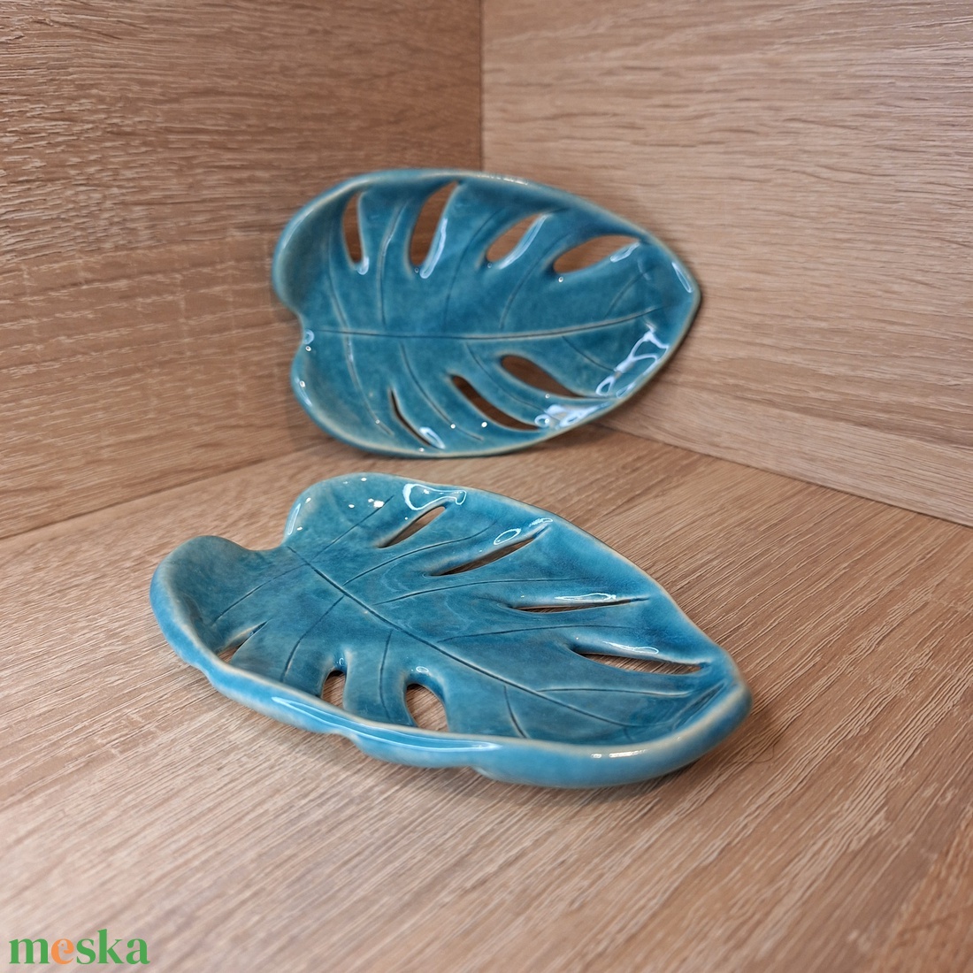 Pálmalevél formájú kerámia szappantartó - türkiz - otthon & életmód - fürdőszoba - szappantartó - Meska.hu
