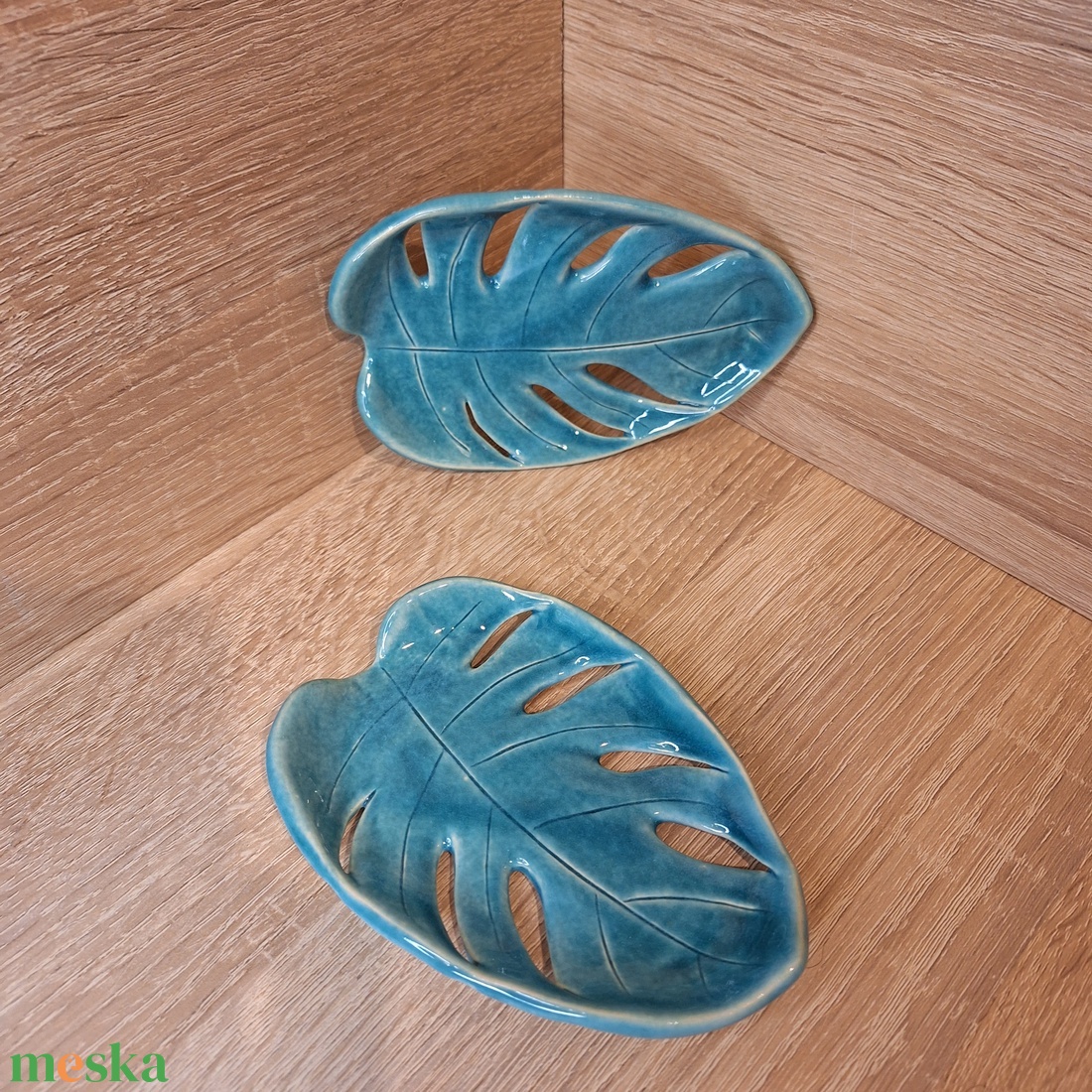 Pálmalevél formájú kerámia szappantartó - türkiz - otthon & életmód - fürdőszoba - szappantartó - Meska.hu