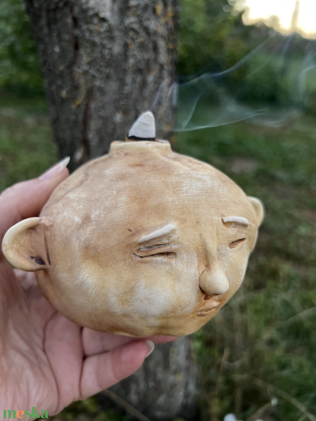 Kézzel készített kerámia troll füstölőtartó  különleges goblin fej, boszorkányos és bohém otthoni dekoráció - otthon & életmód - dekoráció - spiritualitás - füstölő és füstölőtartó - Meska.hu