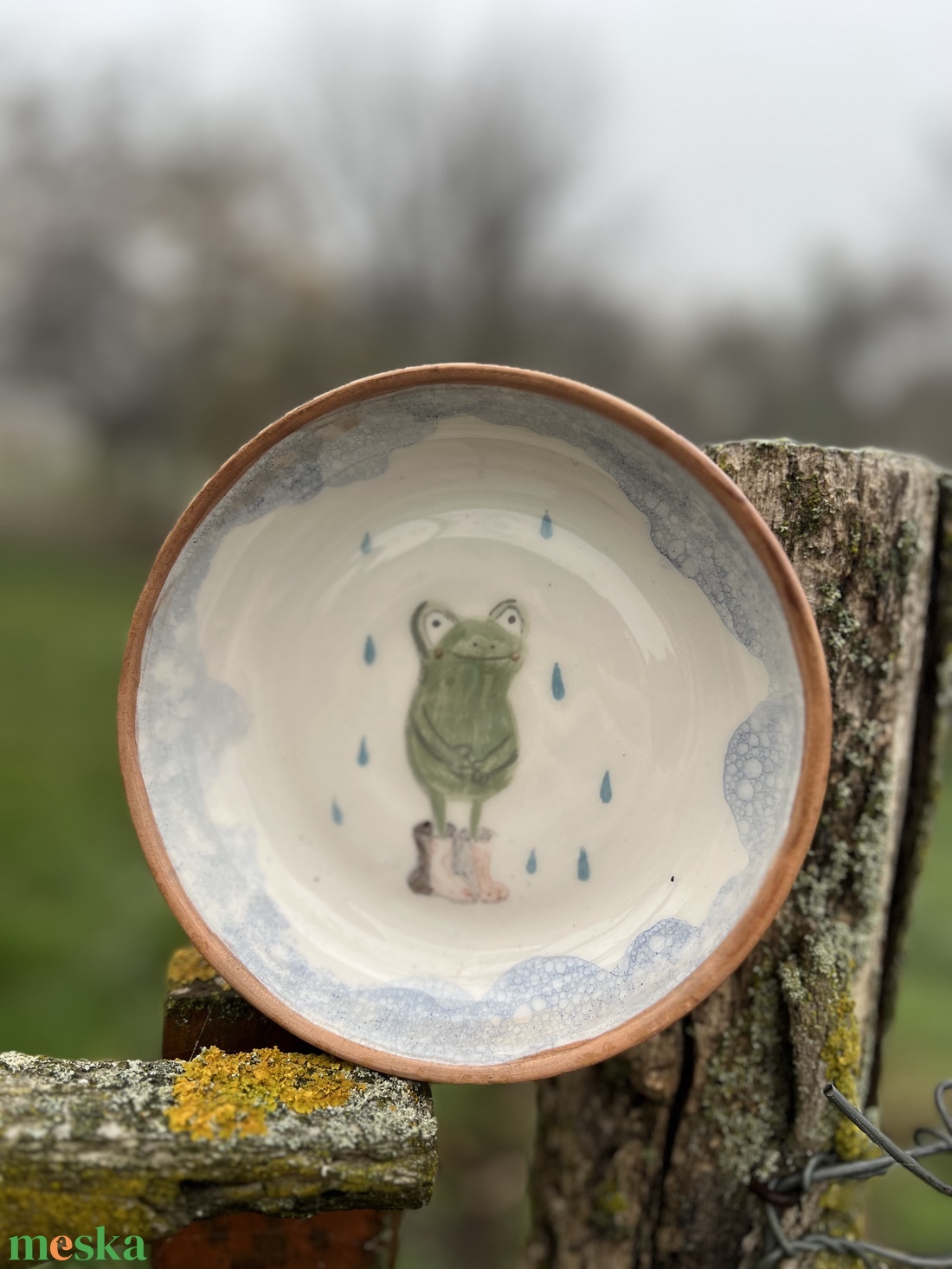 Kézzel festett kerámia tál  Béka  15 cm - otthon & életmód - konyhafelszerelés, tálalás - tálalás - tányér & étkészlet - Meska.hu