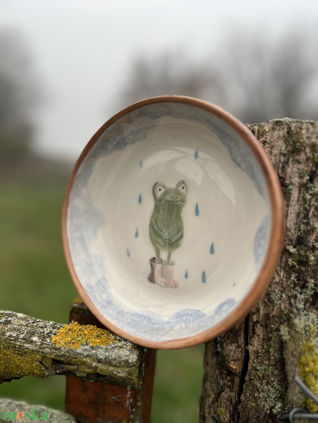 Kézzel festett kerámia tál  Béka  15 cm - otthon & életmód - konyhafelszerelés, tálalás - tálalás - tányér & étkészlet - Meska.hu