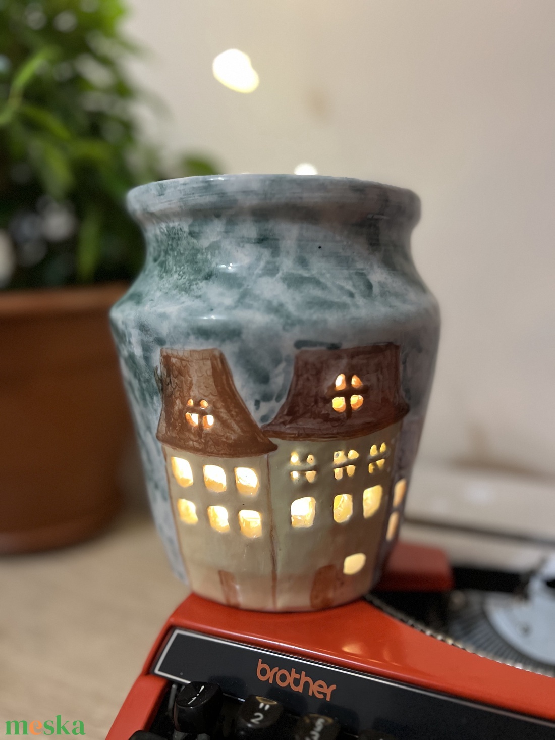 Kézzel készült kerámia mécsestartó  17 cm magas - otthon & életmód - gyertya, illat, aroma - mécses és mécsestartó - Meska.hu
