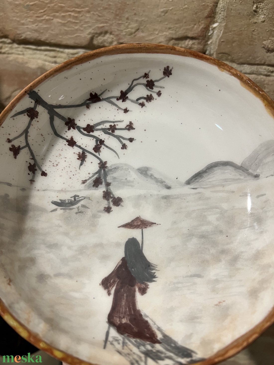 Kézzel festett egyedi kerámia tányér  keleti tájjal (17 cm) - otthon & életmód - konyhafelszerelés, tálalás - tálalás - tányér & étkészlet - Meska.hu
