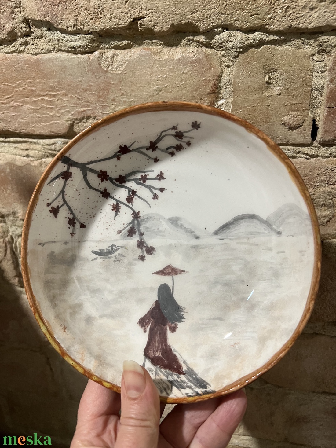 Kézzel festett egyedi kerámia tányér  keleti tájjal (17 cm) - otthon & életmód - konyhafelszerelés, tálalás - tálalás - tányér & étkészlet - Meska.hu