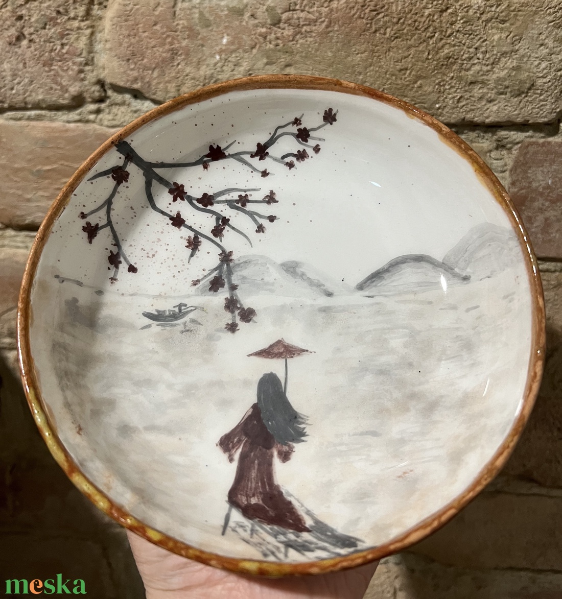 Kézzel festett egyedi kerámia tányér  keleti tájjal (17 cm) - otthon & életmód - konyhafelszerelés, tálalás - tálalás - tányér & étkészlet - Meska.hu