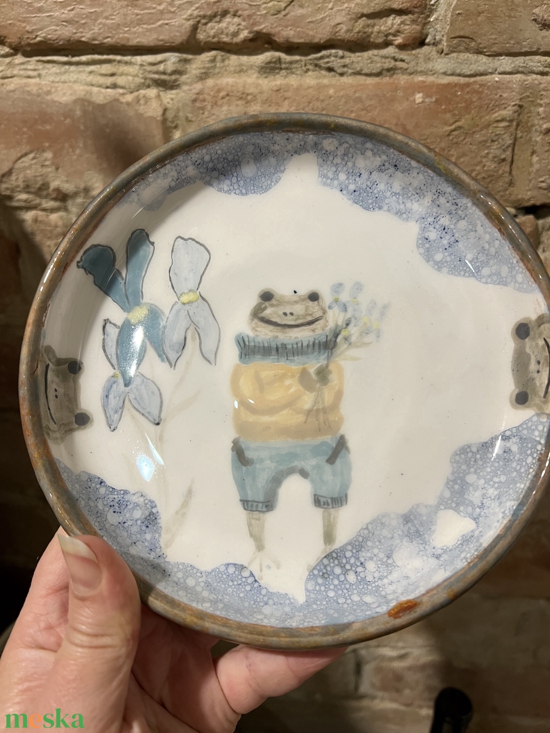 Kézzel festett kerámia tál  mr. Frog  17 cm - otthon & életmód - konyhafelszerelés, tálalás - tálalás - tányér & étkészlet - Meska.hu