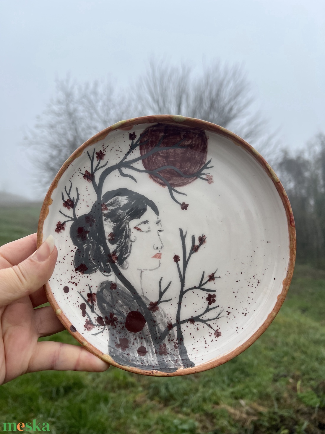 Kézzel festett egyedi kerámia tányér - Zen harmónia 17 cm - otthon & életmód - konyhafelszerelés, tálalás - tálalás - tányér & étkészlet - Meska.hu